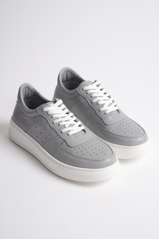 Analin Shoes Kadın Hakiki Deri Sneaker Bağcıklı Spor Ayakkabı Gri