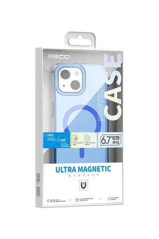 Apple Uyumlu iPhone 15 Plus Kılıf Magsafe Özellikli Saydam Yüzey Recci Crystal Color Serisi Kapak Siyah