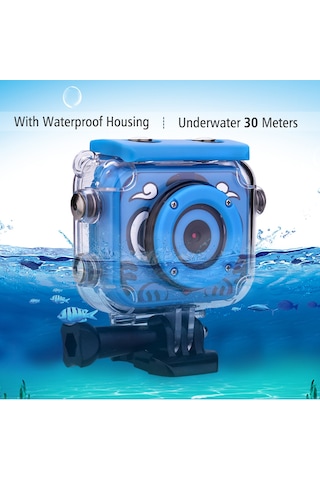 Xindoker "çocuklar İçin 30 Metre Su Geçirmez Hd Spor Kamera - Şirin Tasarım Ve Kolay Kullanım" Mavi