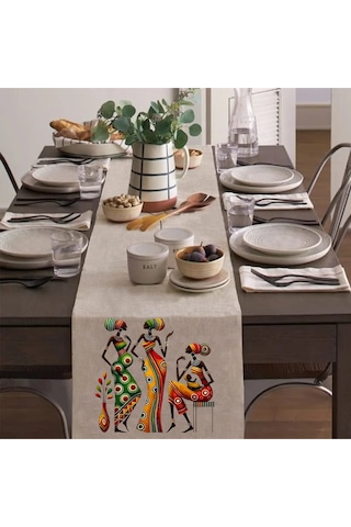 Afrikalı Kadınlar Runner, Runer, Masa Örtüsü, Sofranıza Zarafet Katın Runner, Masa Örtüsü Krem
