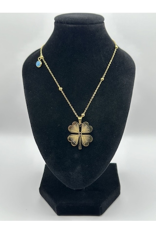 Arnes Jewelry Çelik Nazar Boncuklu Yonca Kolye Gold