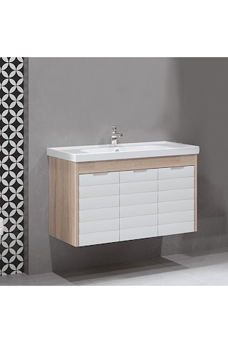 Turkuaz Seramik Frame Etajerli Lavabo 90 x 45 CM-Denko Mostar 90 Alt Modül