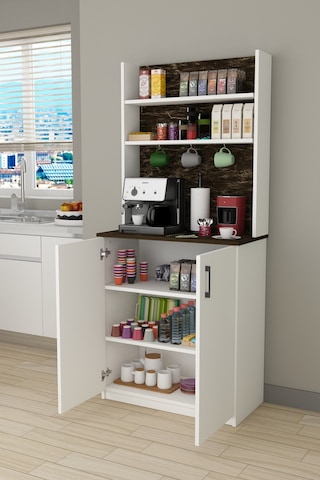 Asra Trend Kahve Köşesi KAHVE01 %100 MDF Çok Amaçlı Mutfak Dolabı Beyaz - Siyah Taş