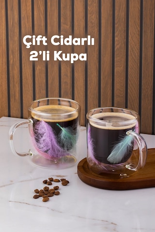 Perotti 16792 Double Feather Çift Cidarlı Kupa 2 Adet 300 Ml Şeffaf