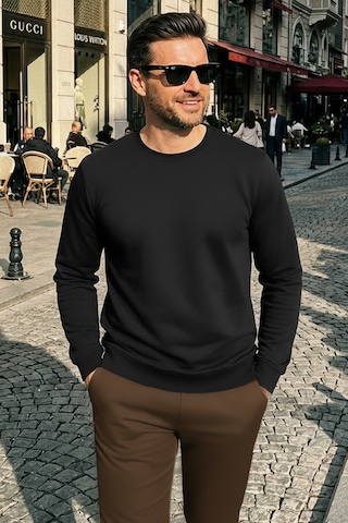 Goffra Erkek Focus Esnek Kumaş Yumuşak Dokulu Günlük Sweatshirt Siyah M401-r0342-06