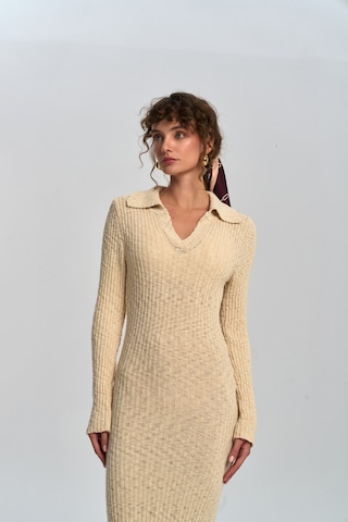 Mai Collection Mai Studios Co. Eloria Polo Yaka Bej Triko Elbise Bej