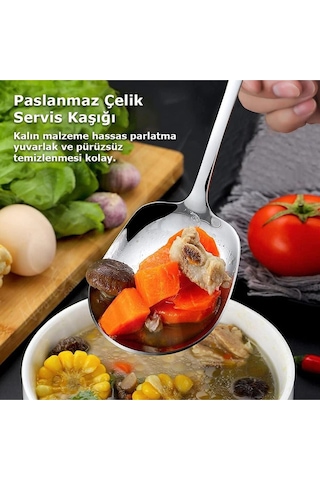 Premium 6'lı Paslanmaz Çelik Lüks Servis Kaşığı Seti Büyük Boy Şıklık Çok Renkli
