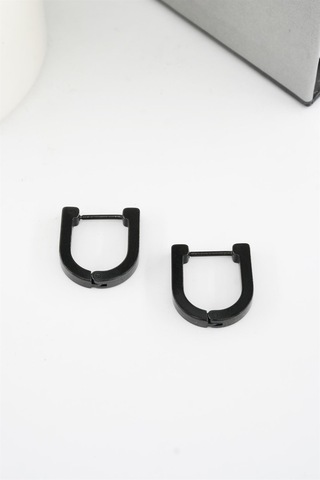 Kadın 316 L Paslanmaz Çelik 1.5 Cm Geometrik Küpe - Siyah