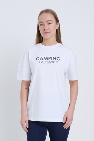 Velvoria Unisex Oversize Siyah Camping T-shirt Beyaz