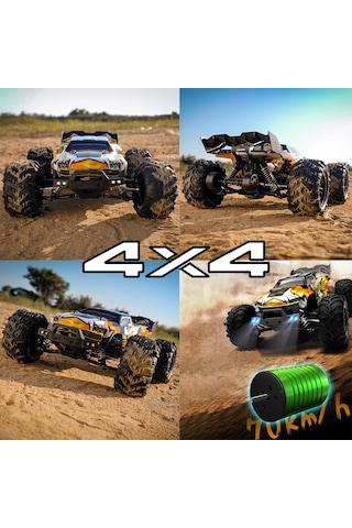Profesyonel Rc Uzaktan Kumandalı Araba 4wd 1:16 Metal İç Aksam 70km/h Şarjlı 4x4 Model Araç - Sarı