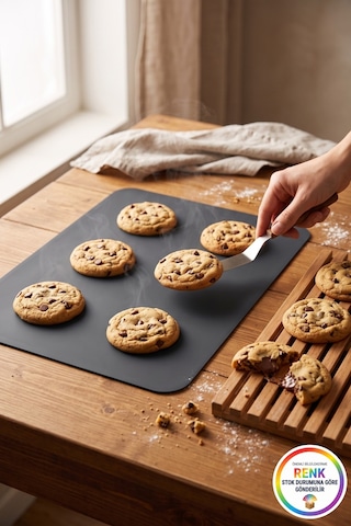 Silikon Pişirme Matı Fırın Tepsisi Kaymaz Kurabiye Pişirme Kağıdı Alternatifi 40x30 Cm Çok Renkli