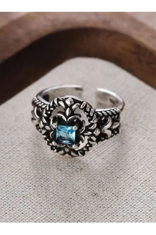 925 Ayar Gümüş Zirkon Mavi Taşlı Yüzük