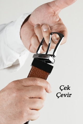 Parscraft Hakiki Deri Çift Taraflı Erkek Kemer 4 Cm Taba - Siyah Taba