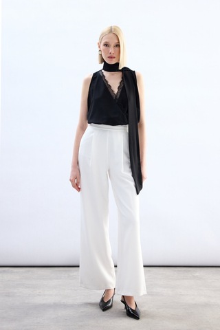 Sateen Dantel Detaylı Bodysuit Bluz - Siyah-136765 Siyah