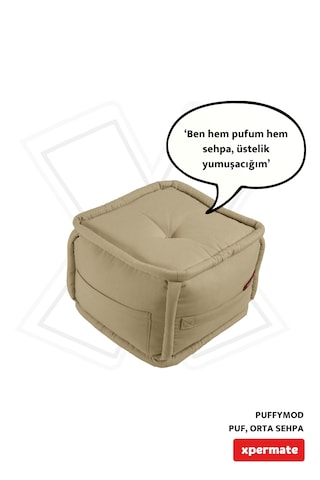 Xpermate Puffymod Dekoratif Kare Puf Orta Sehpa 40x40 Cm Bej