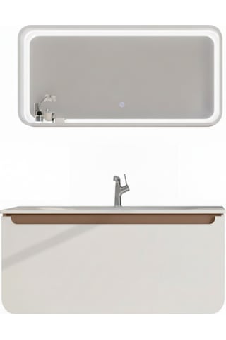 Creavit Pion 120 Cm Lavabo Dolabı Beyaz Cappucino Ve Led Ayna Beyaz