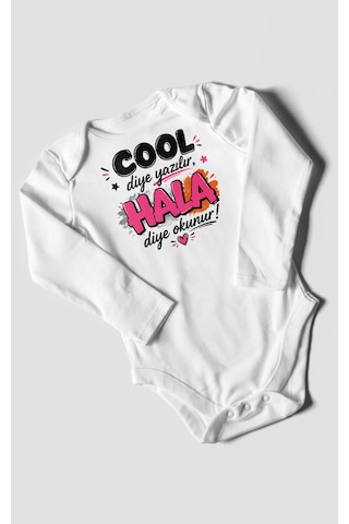 Morivokids Cool Diye Yazılır Hala Diye Okunur Uzun Kollu Bebek Body %100 Pamuk Beyaz