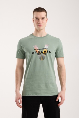 Urban Grafik Baskılı Erkek T-shirt Streetwear Stil, Günlük Rahat Kalıp - Yeşil Haki
