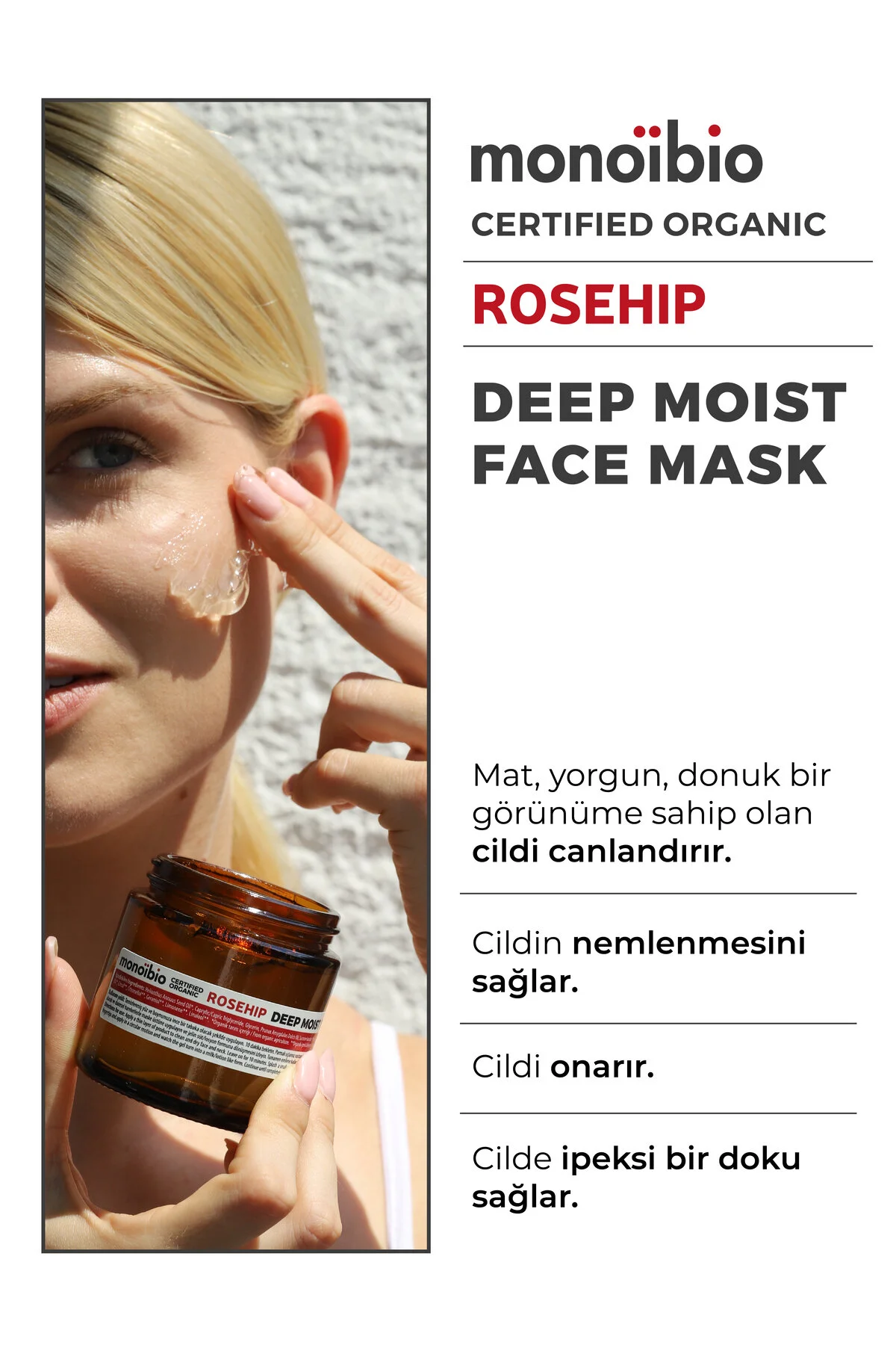 Monoibio Rosehip Organik Yüz Bakım Maskesi - Yorgun Donuk Mat Ciltler Için Derinlemesine Nemlendirme 100 Ml
