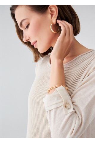 Peraluna Bol Kesim Uzun Kadın Triko Elbise Ekru Melanj Ekru