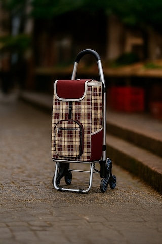 3 Tekerlekli Katlanır Desenli Alüminyum Pazar Arabası Su Geçirmez Kırmızı