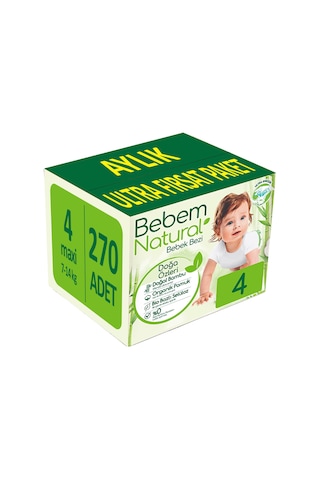 Bebem Natural Bebek Bezi 4 Numara Maxi Ultra Fırsat Paketi 270 Adet 3'lü