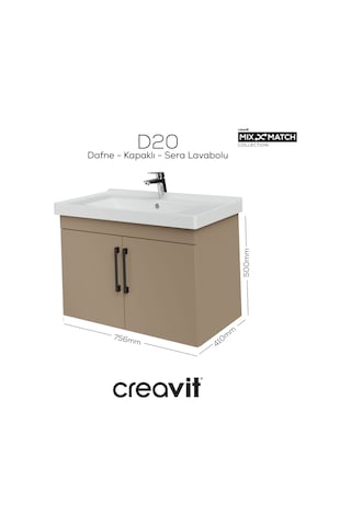 Creavit D20 80 Cm Kapaklı Lavabo Dolabı Dafne Melamin Kapak Demonte Dafne