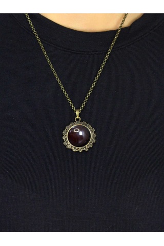 Doğal Taş Akik Doğal Taşlı Desenli Otantik Kadın Kolye 45 Cm Zincirli Euk28a Kırmızı