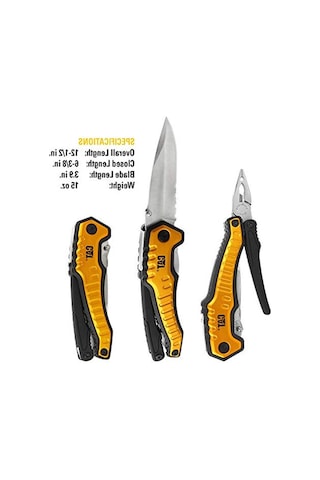Erpillar Çok Fonksiyonlu Alet 9'u 1 Arada, X-large, Uzun Burun Pense, Tel Kesici, Bıçak, Şişe Açacağı, Tornavida, Testere Bıçağı, Keseli - Sarı 980045