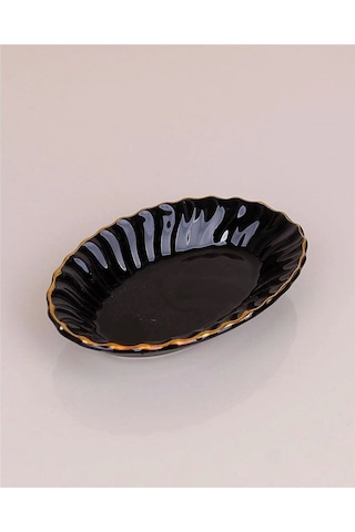 Porselen Altın Yaldızlı İstridye Çerezlik Reçellik Lokumluk Sosluk 1 Adet Siyah