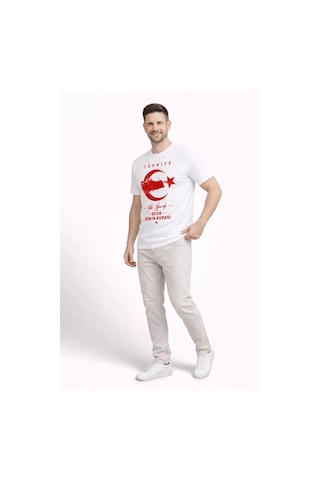Erkek Türkiye Ay Yıldız Baskılı Taraftar Forma T-shirt - Beyaz