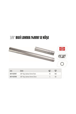 Rico 3/8 Buji Lokma Ucu 14 Mm 12 Köşe 9 Cm