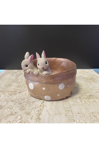 2 Tavşanlı Dekoratif Saksı Tabak