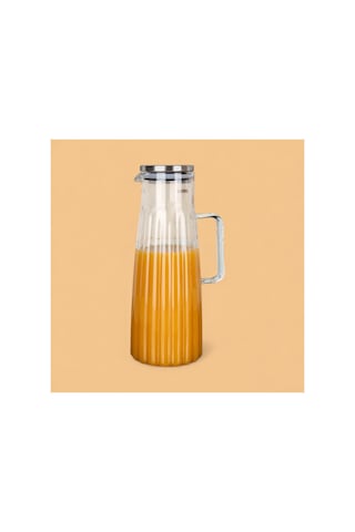 Lüks Metal Kapaklı Çizgili Borosilikat Sürahi 1500 Ml
