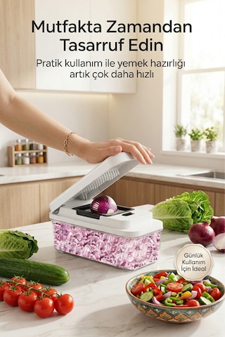 Çok Fonksiyonlu 7 Bıçaklı Doğrayıcı Set Sebze & Meyve Dilimleme, Rendeleme Ve Küp Doğrama Aparatı Beyaz