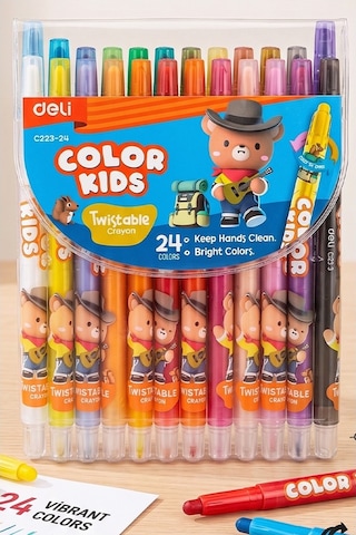 Çevirmeli 24 Lü Mum Boya Uzun 1 Paket Twstable 24 Renk Çevirmeli Mum Boya Pastel Silinebilir Mum Boya Tam Boy Çok Renkli