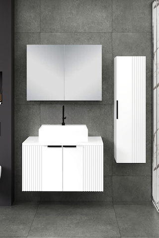 %100 Mdf 80 Cm Chester Banyo Dolabı Beyaz