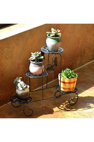 Sones Mini Dövme Demir Çok İşlevli Çiçek Saksısı Çiçek Standı Ofis Masaüstü Eşik Balkon Siyah