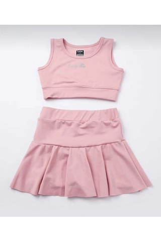 Nurbebe Şort Etekli Crop Kız Çocuk Sporcu Takım Pembe
