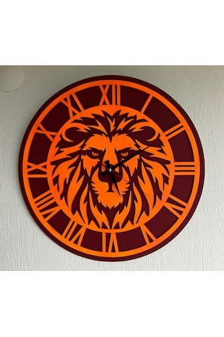 Aslan Temalı Galatasaray Duvar Saati Dekoratif Taraftar Saati Çok Rekli