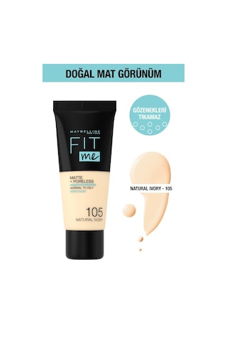 Maybelline New York Fit Me Matte+Poreless Likit Fondöten No:105 Natural Ivory 30 ML