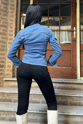 Mavi Dar Kesim, Cepli, Düğmeli, Denim Kot Ceket Mavi