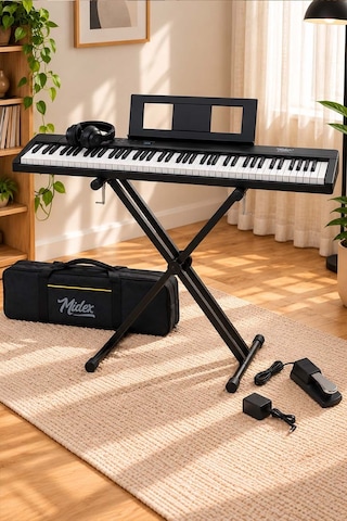 Midex PLX-100BK-ST Taşınabilir Dijital Piyano Tuş Hassasiyetli 88 Tuş Bluetooth Şarjlı (STAND Sustain Kulaklık Çanta Metod)