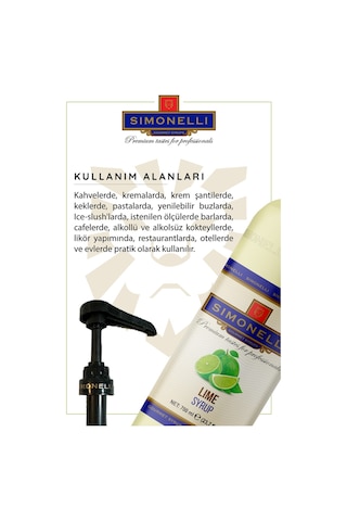 Simoenlli Kahve Şurubu Lime Aromalı Şurup 700 ML + Pompa Simonelli