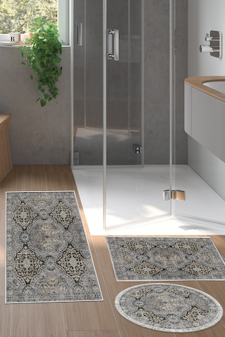 Dekoreko Kaymaz Taban Djt 3 Lü Banyo Paspas Takımı Trend Karışık Modern 659m Bej