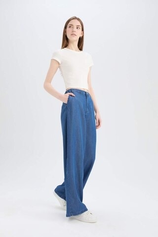 DeFacto Pull On Wide Leg Yüksek Bel Uzun Tensel Yıkamalı Pantolon D8239AX25SMNM28