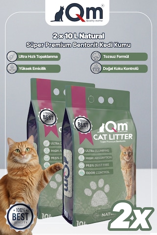Qm Natural Süper Premium Bentonit Kedi Kumu 10 L X 2 Adet