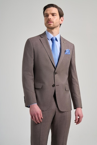 İmza Kendinden Desenli Bez Ayağı Mono Yaka Tam Astar Esnek 6 Drop Slim Fit Takım Elbise 1001250168 Kahverengi