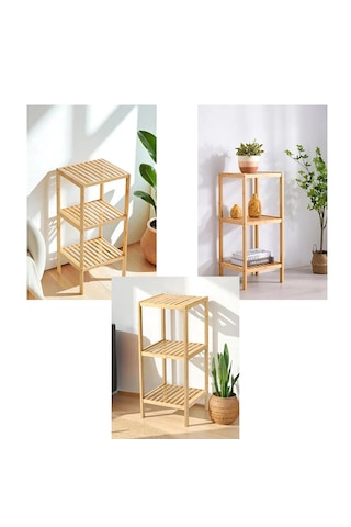 Lunaev Çok Amaçlı Raf - Organizer 3 Katlı Ahşap - Bambu 36x32x80 Cm 100