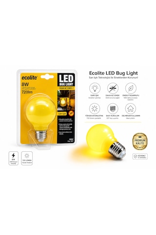 Ecolite Led Bug Light 8w Sarı Işık Sinek Azaltıcı Led Ampul Beden-Renk Tek Beden-Sarı